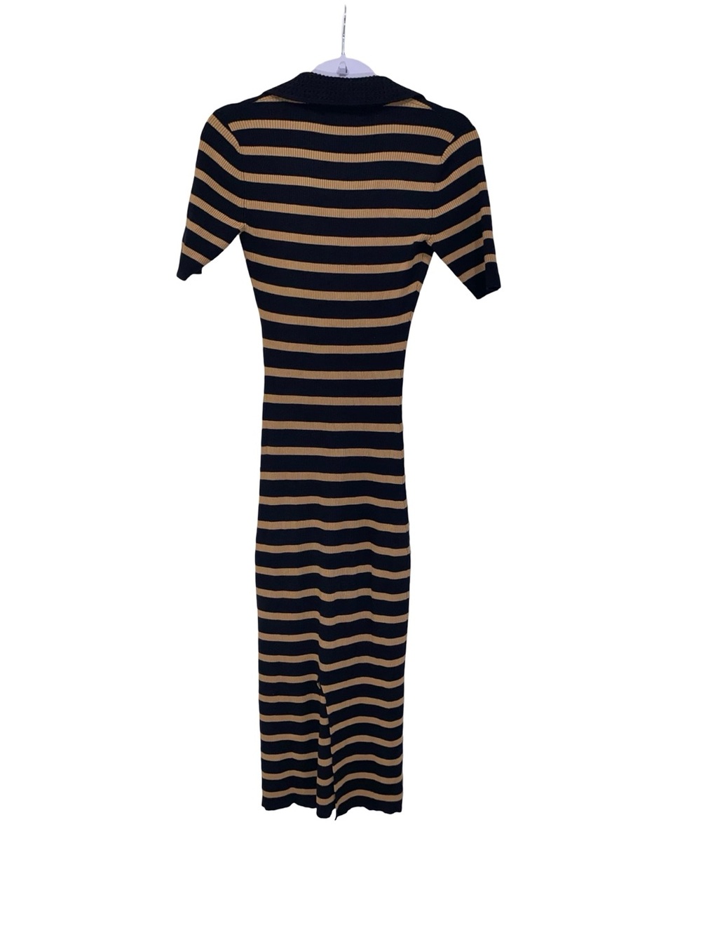 Caroline Constas Striped Ribbed Knit Polo Midi Dress Tan Black size XS - Picture 3 of 6